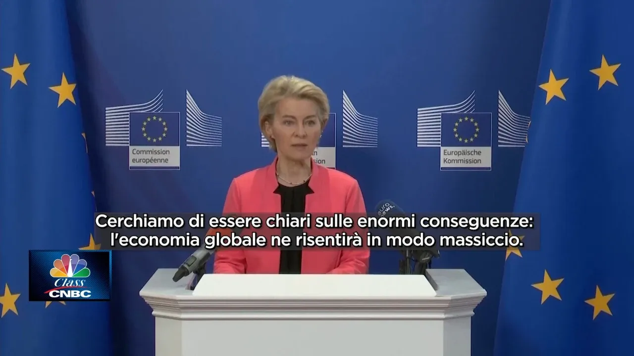 Dazi Usa, Ursula von der Leyen: “Conseguenze terribili, pronti a rispondere con ulteriori contromisure”