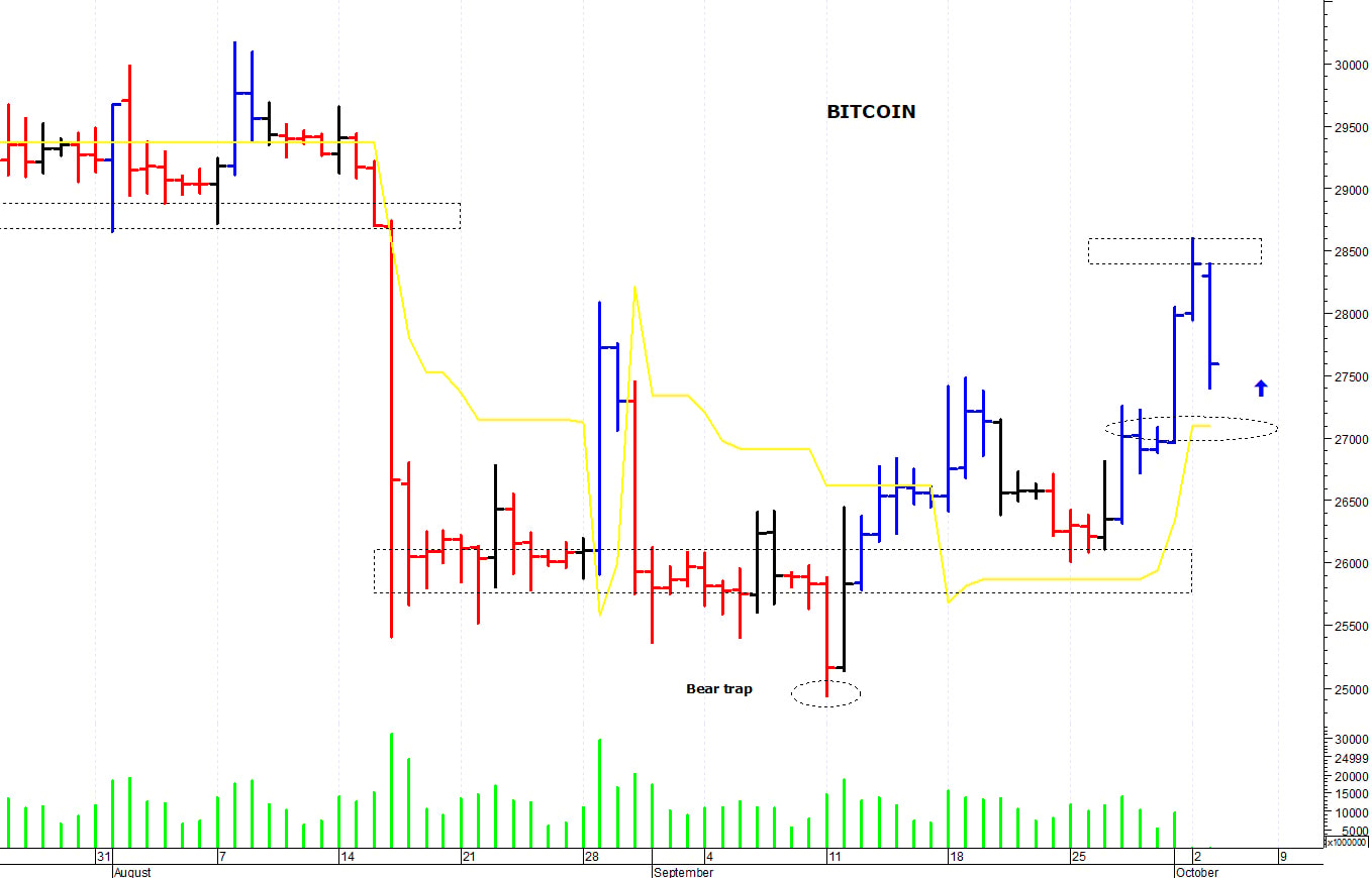 Bitcoin ($): picco di breve termine a 28.600 dollari