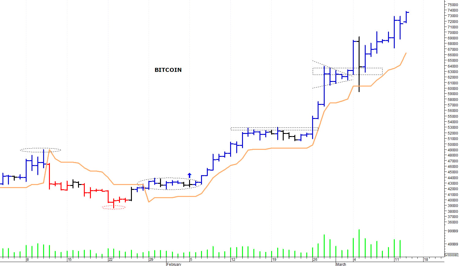 Bitcoin ($): nuovo massimo a 73.700 dollari
