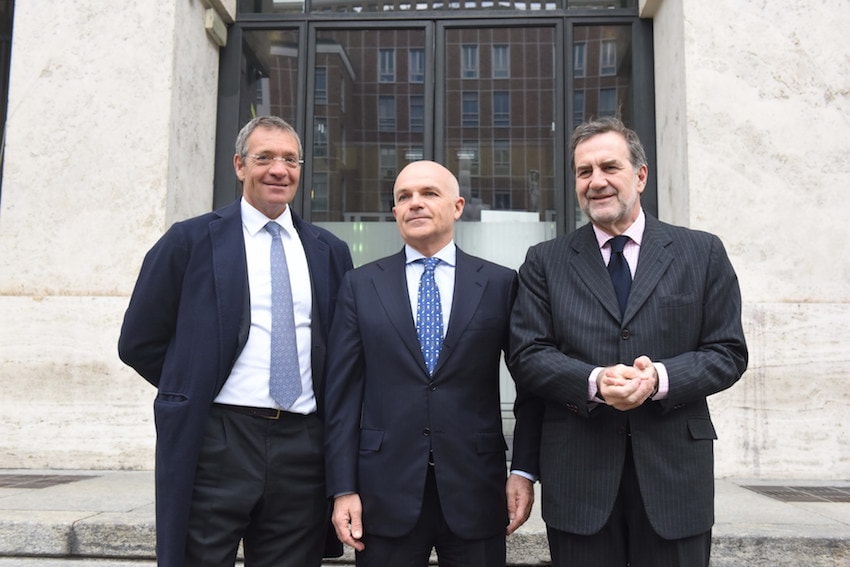 da sinistra, Antonio Tazartes, ceo di Crescita, con Massimo Armanini e Alberto Toffoletto, presidente della Spac, al momento della quotazione l'anno scorso
