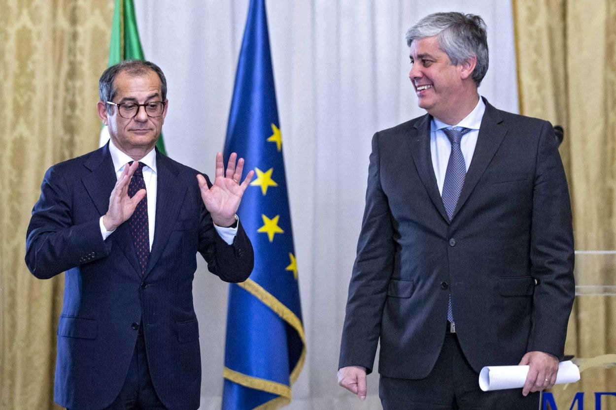 il ministro Giovanni Tria e Mario Centeno, presidente dell'eurogruppo