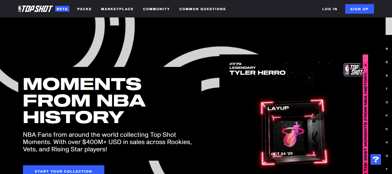 un frame della home page di Nba top shot