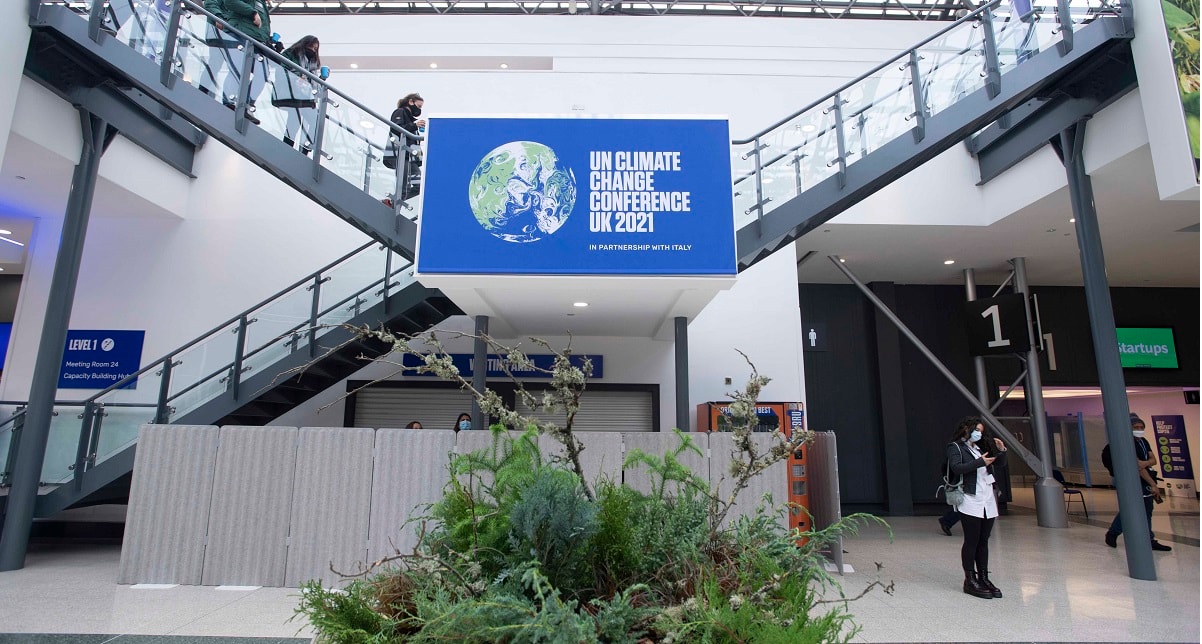 La hall di una delle strutture del Cop26 di Glasgow