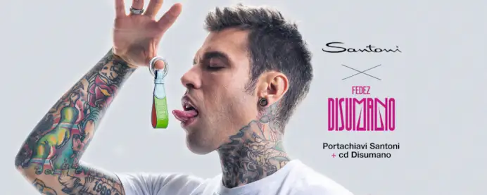 L'immagine della partnership di Santoni e Fedez