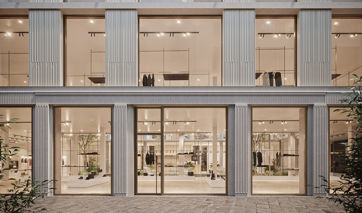 Il rendering del progetto per la boutique Moschino in Spiga 26