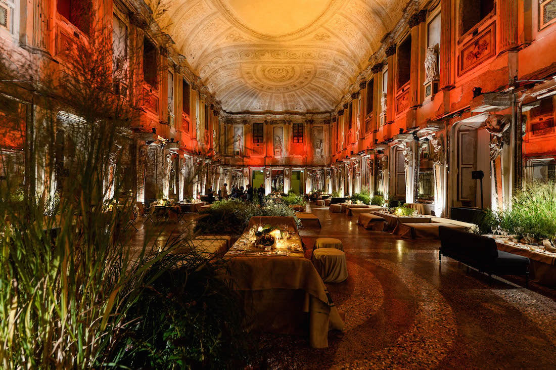 Sala delle Cariatidi in Milan, set up for the launch of Cnmi sustainable fashion awards (courtesy Cnmi) 