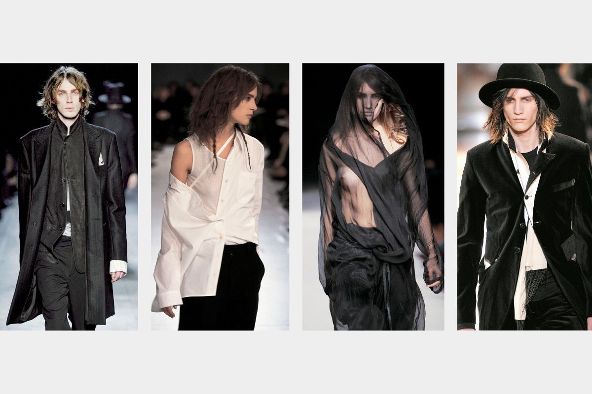 Four historic Ann Demeulemeester looks staged in Florence, chosen by the designer exclusively for MFF (from left, ph Dan and Corina Lecca (2003); ph Chris Moore (1997); ph Dan and Corina Lecca (2002); ph Dan and Corina Lecca (2006))