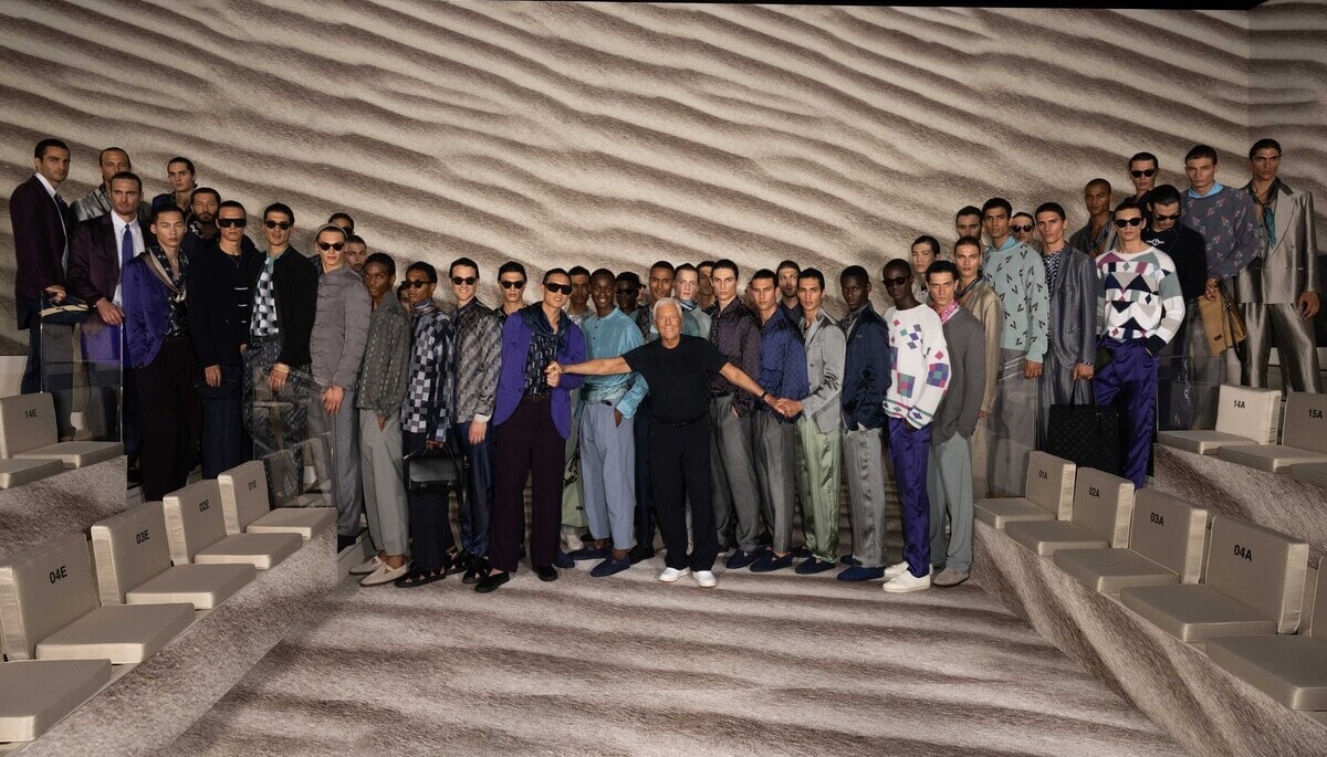 Armani at the end of the show s-s 23 (courtesy Armani/Sgp)