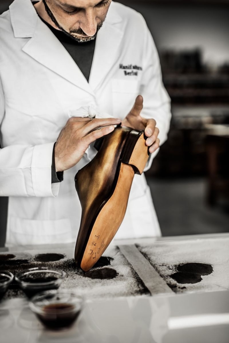 A moment of workmanship in the brand’s Ferrara factory (courtesy of Berluti)