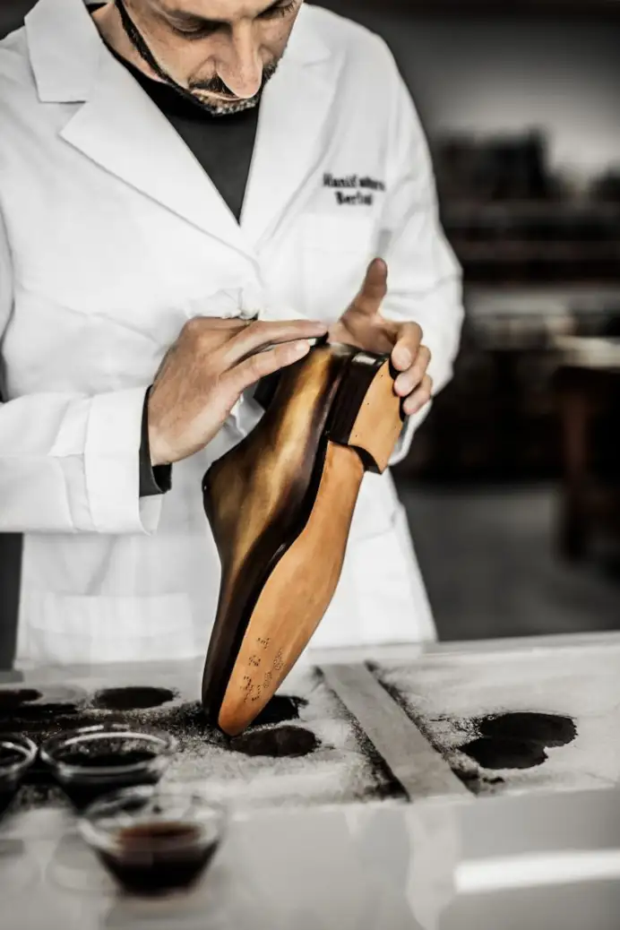 A moment of workmanship in the brand’s Ferrara factory (courtesy of Berluti)
