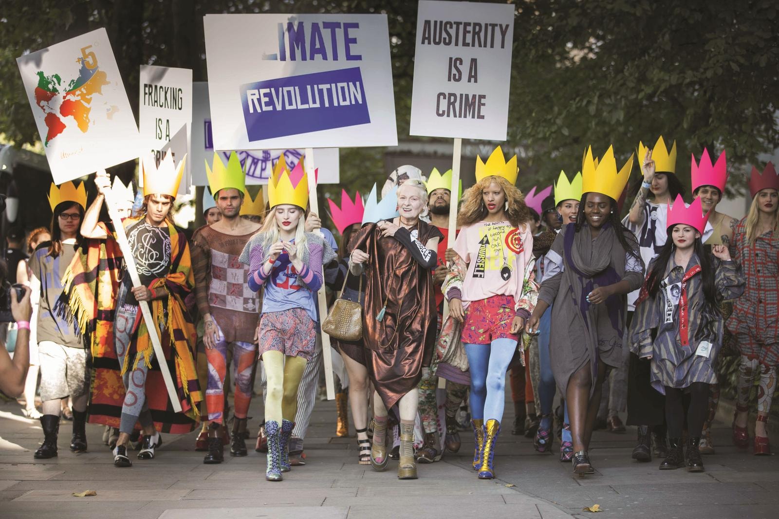 The climate protest organised by Vivienne Westwood after the s-s 2016 fashion show (courtesy Vivienne Westwood)