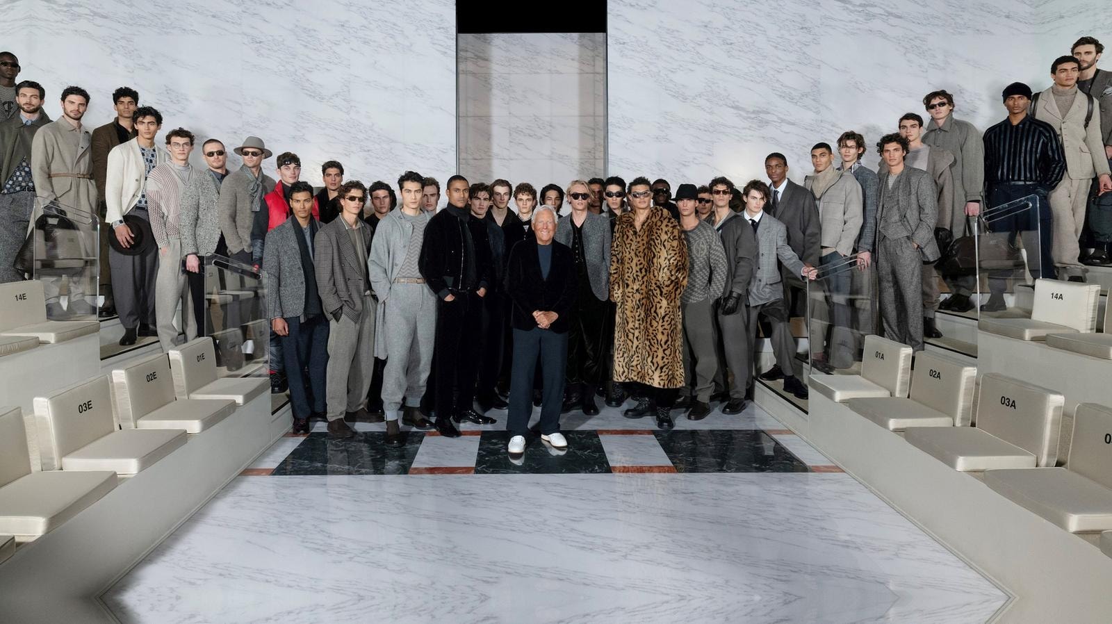 Giorgio Armani among the models in the fall-winter 2023/24 show (courtesy Giorgio Armani)