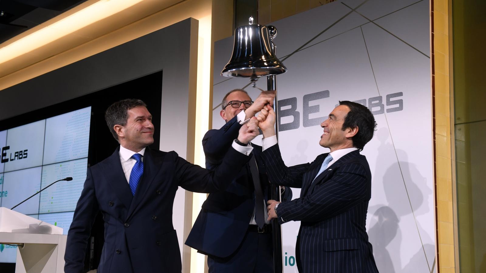 Da sinistra Renato del Grosso (strategist), Massimo Fiocchi (cfo) e Filippo Surace (ceo) alla cerimonia di quotazione