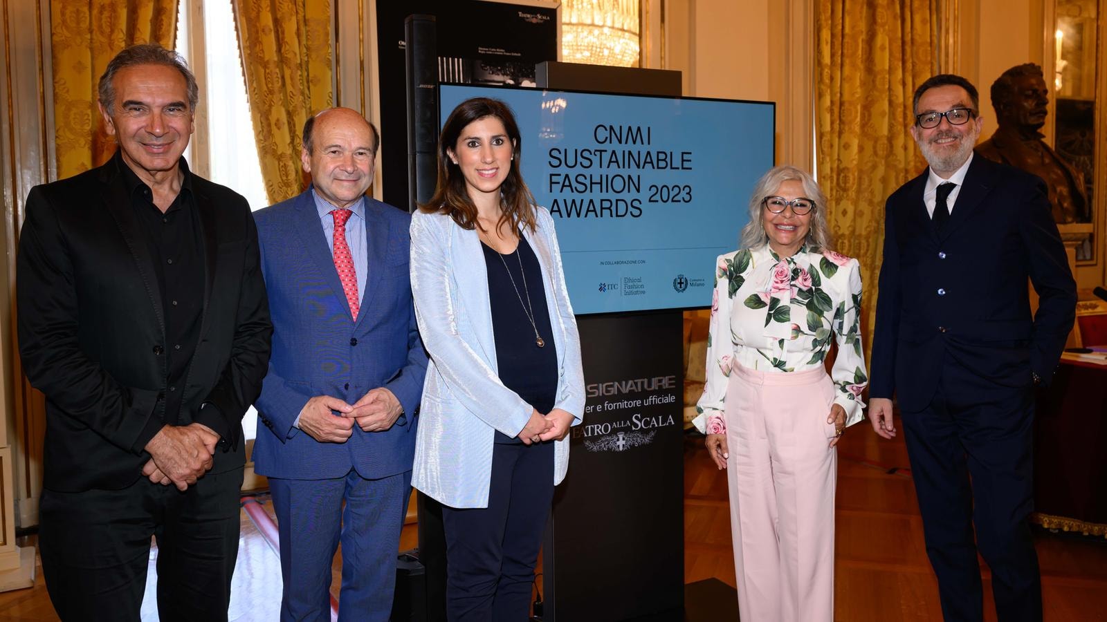 Da sinistra, Carlo Capasa, Dominique Meyer, Alessia Cappello, Desirée Bollier e Simone Cipriani (courtesy Cnmi)