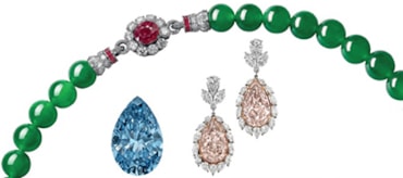 Diamanti, collane e anelli: quanto rendono i preziosiCollana di epoca vittoriana che si può indossare anche come tiara, in oro, argento e diamanti (Christie's)Leo CriacoCollana con zaffiri e diamanti; anello con rubino e diamante; diamante non montato; anello con zaffiro e diamante, anello con diamante colorato (Christie’s)Sara MiconiCollana di perle di giada con rubini e diamanti; anello di Bvlgari con diamante blu; orecchini con diamante rosa e diamanti fantasia (Sotheby's)