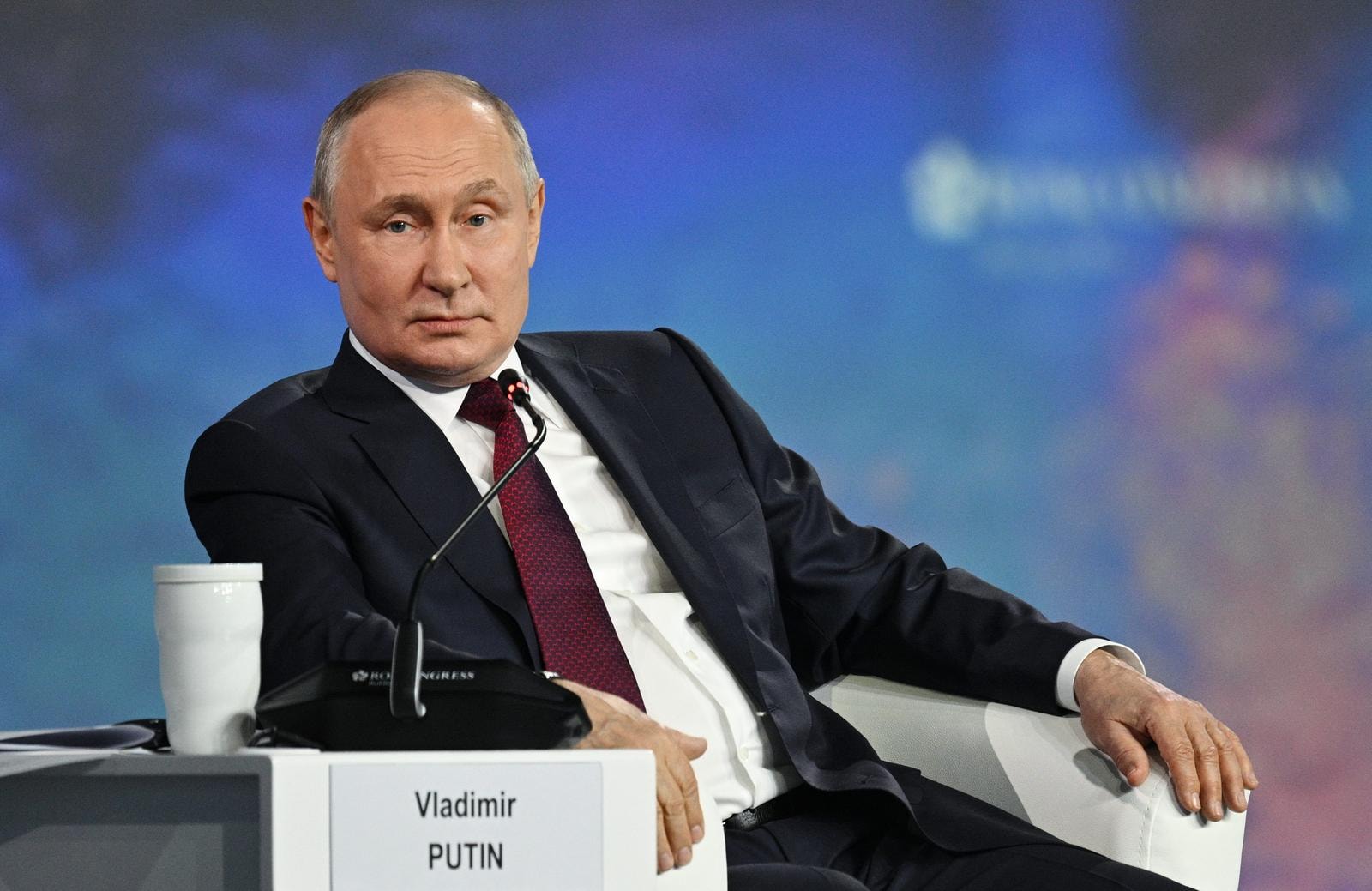 8461206 16.06.2023 June 16, 2023. President of Russia Vladimir Putin at the plenary session of the St Petersburg International Economic Forum. Ramil Sitdikov / host photo agency: RIA Novosti