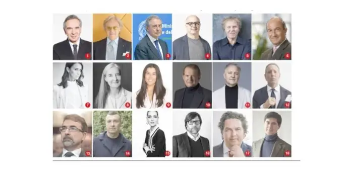 Guests : Carlo Capasa (1), Diego DellaValle (2), Adolfo Urso (3), Andrea Guerra (4), Renzo Rosso (5), Michele Norsa (6), Alessandra Facchinetti (7), Alessandra Gritti (8), Roberta Benaglia (9), Alessandro Binello (10), Attila Kiss (11), Lapo Elkann (12), Fabrizio Guelpa (13), Livio Proli (14), Chiara Ferragni (15), Claudio Marenzi (16), Luca Tonello (17), Stefano Canali (18),