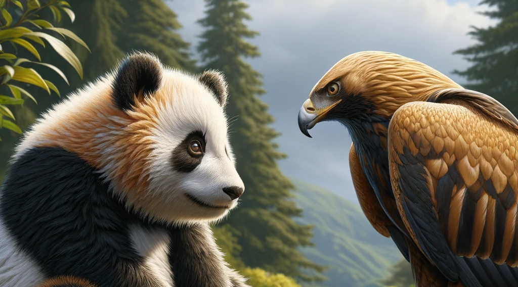 Panda e aquila a confronto