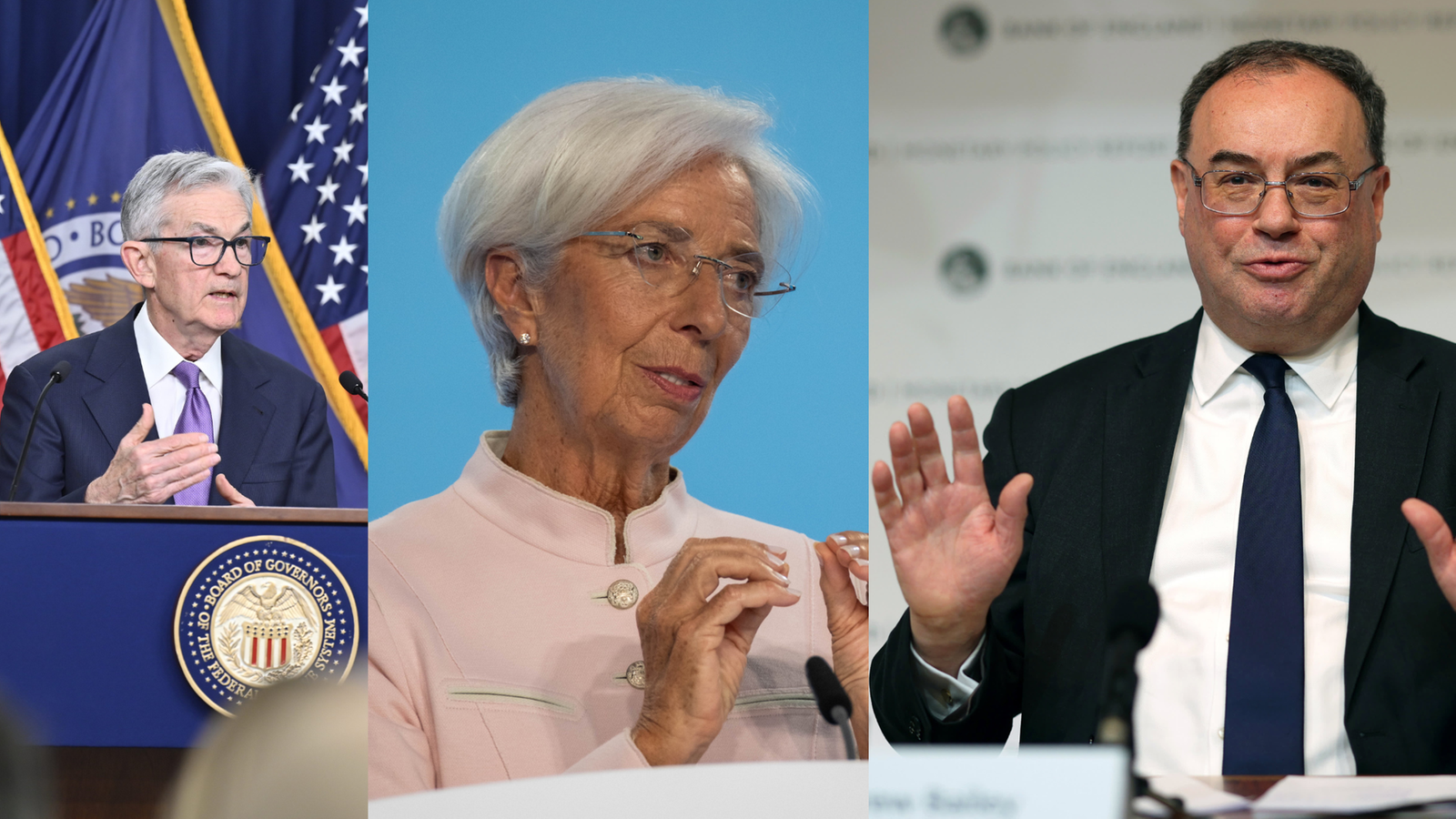 Jerome Powell, Christine Lagarde, Andrew Bailey