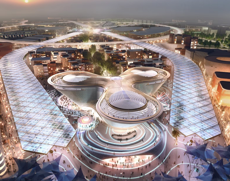 Una vista dall’alto dei padiglioni di Expo Dubai.