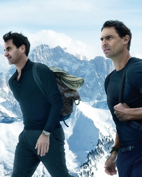 Roger Federer e Rafael Nadal nella nuova campagna Core values di Louis Vuitton (foto Annie Leibovitz, courtesy Louis Vuitton)