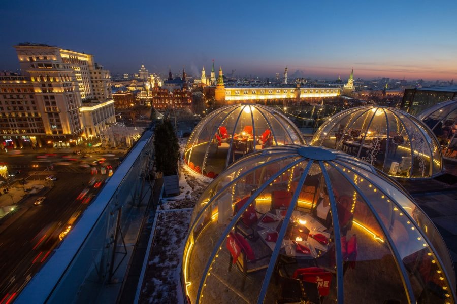 Il rooftop dell’O2 Lounge, al Ritz Carlton Hotel, di Mosca