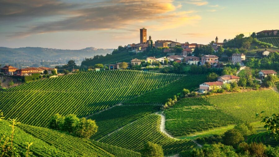 Una veduta panoramica di Barbaresco, cittadina piemontese Patrimonio Unesco.