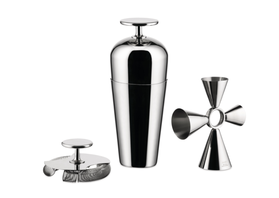Shaker Parisienne, passino da bar e Quadri Combo Jigger della linea The Tending Box di Alessi.