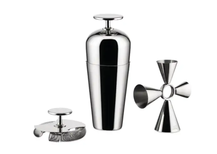 Shaker Parisienne, passino da bar e Quadri Combo Jigger della linea The Tending Box di Alessi.