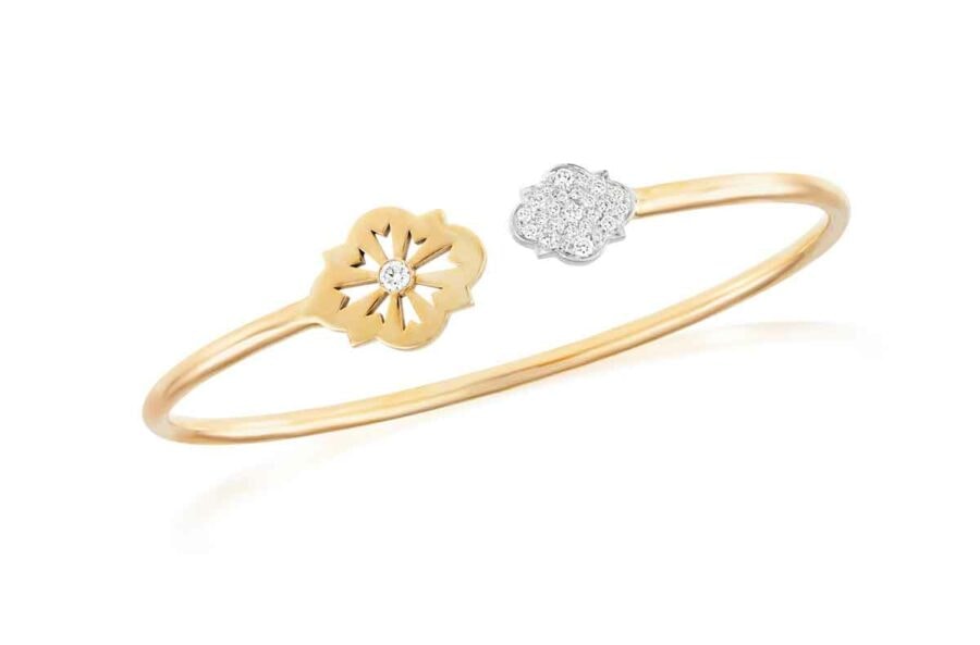 Bracciale della collezione Echo, Legami che Risuonano, in oro e diamanti, ispirati agli scudi dei paladini.