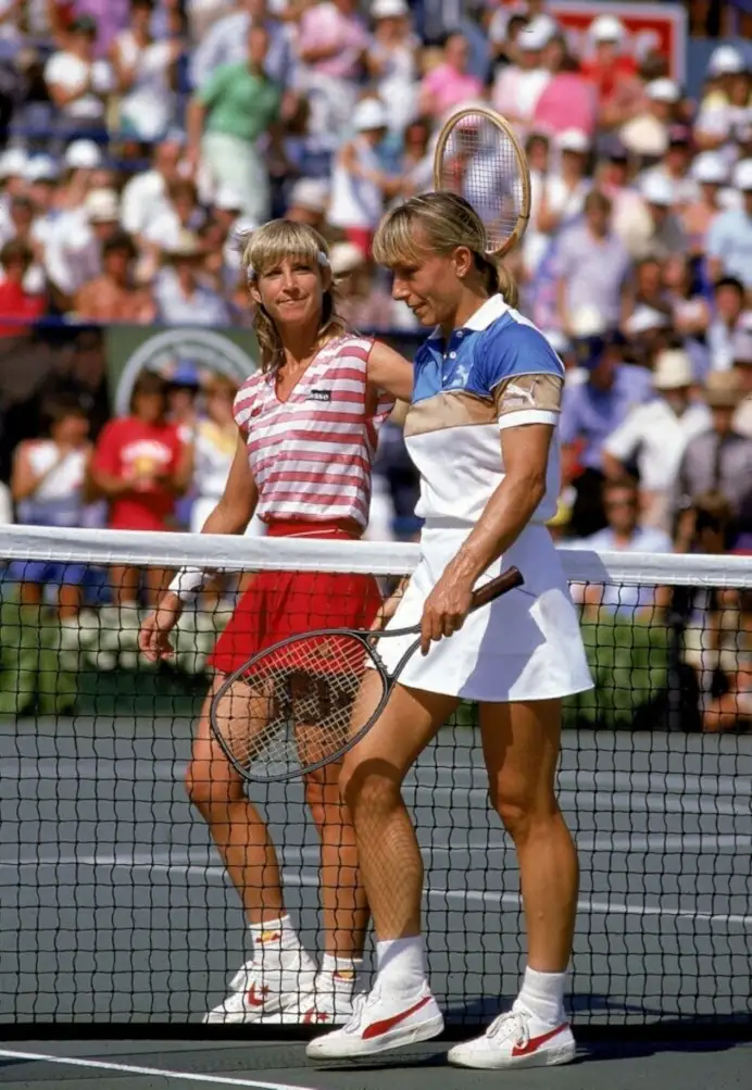 80 gli incontri tra Chris Evert e Martina Navratilova (qui agli US Open, nel 1983).