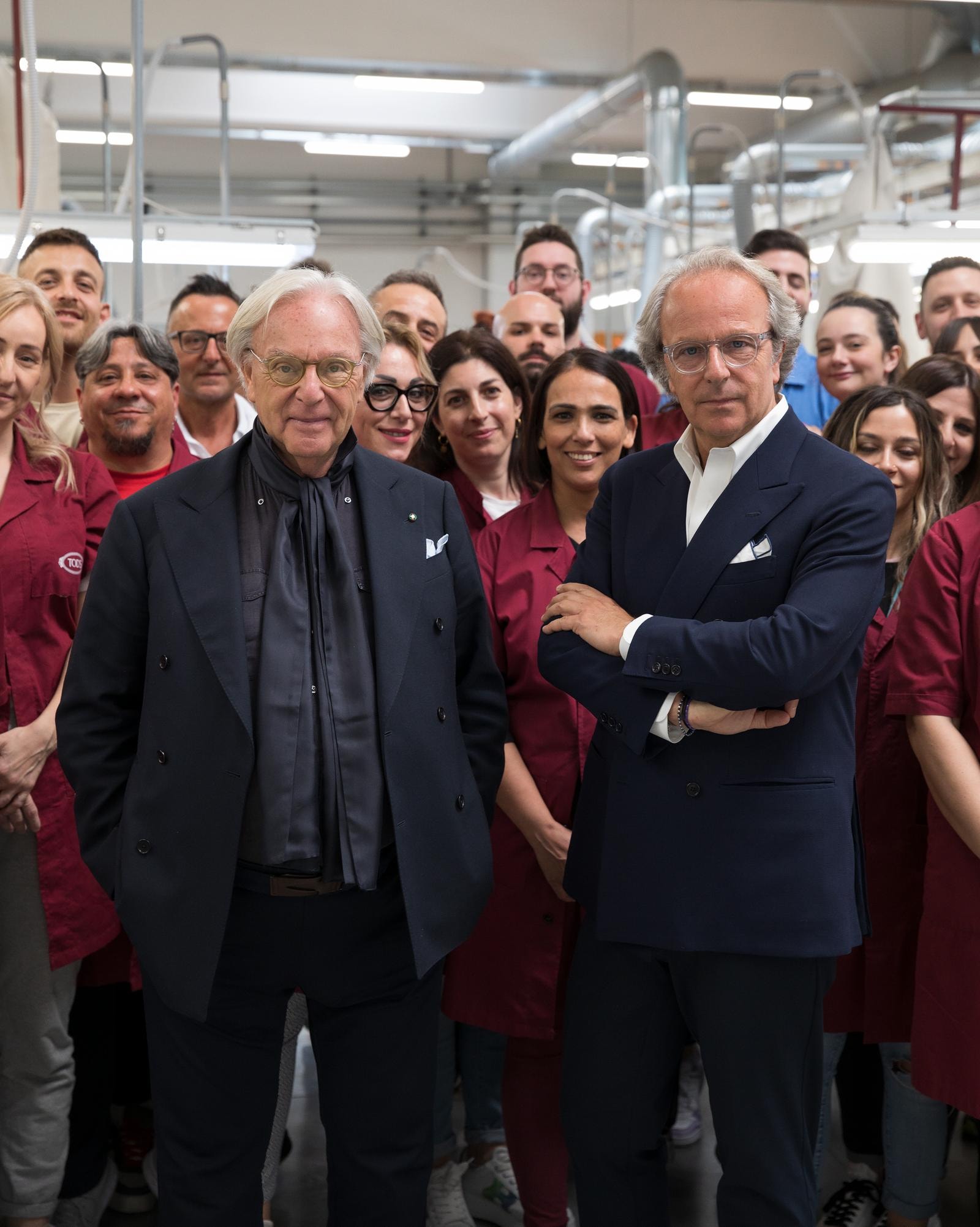 In uno scatto esclusivo per MFF, Diego e Andrea Della Valle nella fabbrica Tod's donata ad Arquata del Tronto (courtesy Tod's)