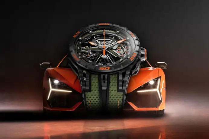 L'Excalibur Spider Revuelto Flyback di Roger Dubuis si richiama all’omonima Lamborghini.