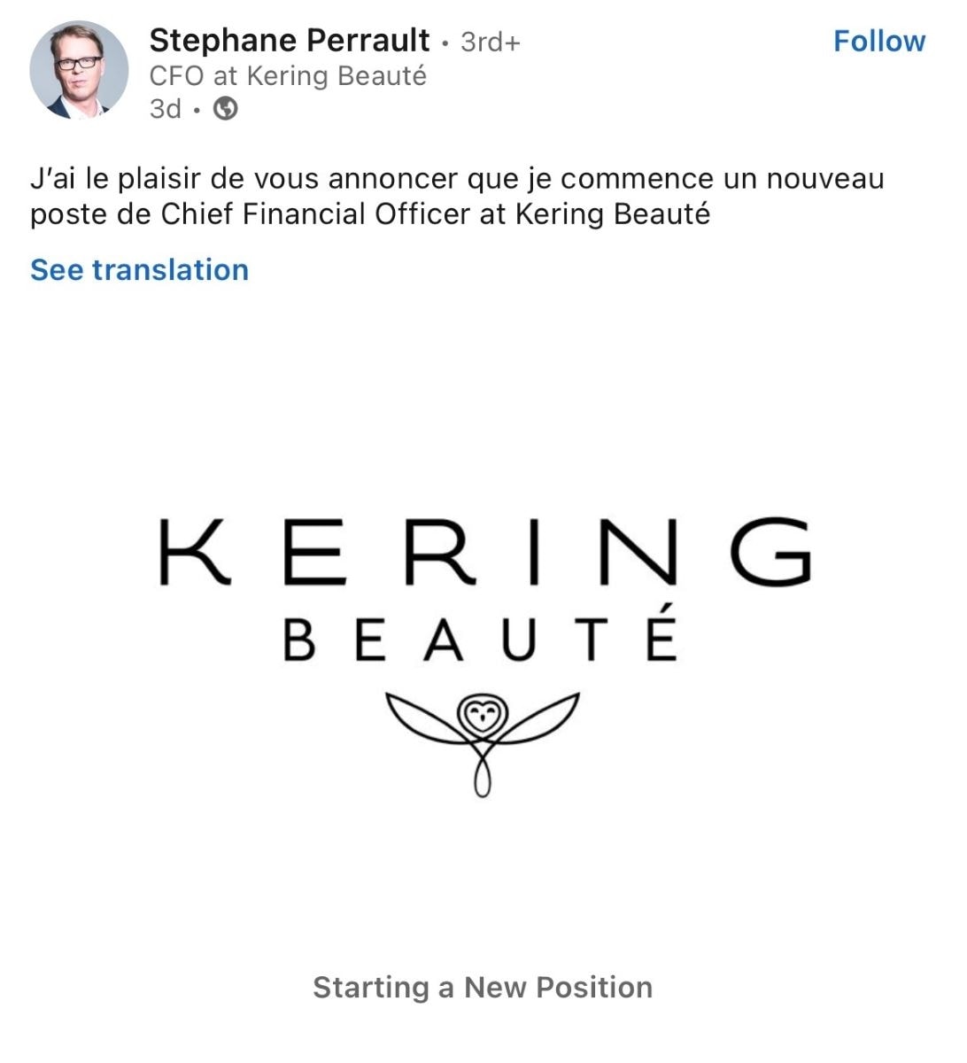 Il post sul profilo di Stéphane Perrault (LinkedIn @stephaneperrault)