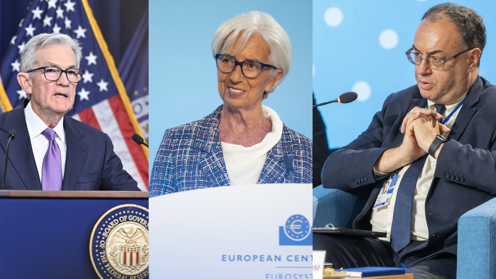 Jerome Powell, Christine Lagarde e Andrey Bailey
