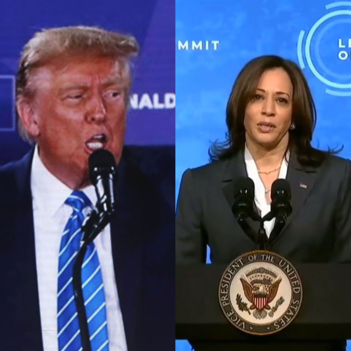 Da sinistra, Donald Trump e Kamala Harris (ph Imagoeconomica)