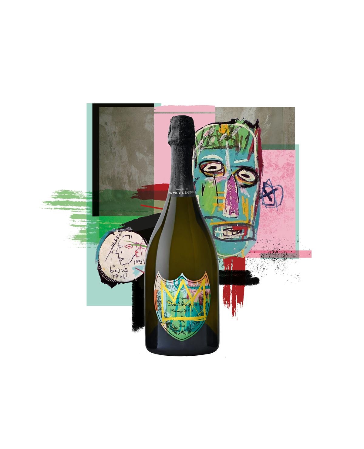 Dom Pérignon 2015 tribute to Jean-Michel Basquiat è ispirate alla sua tela In Italian (1983).