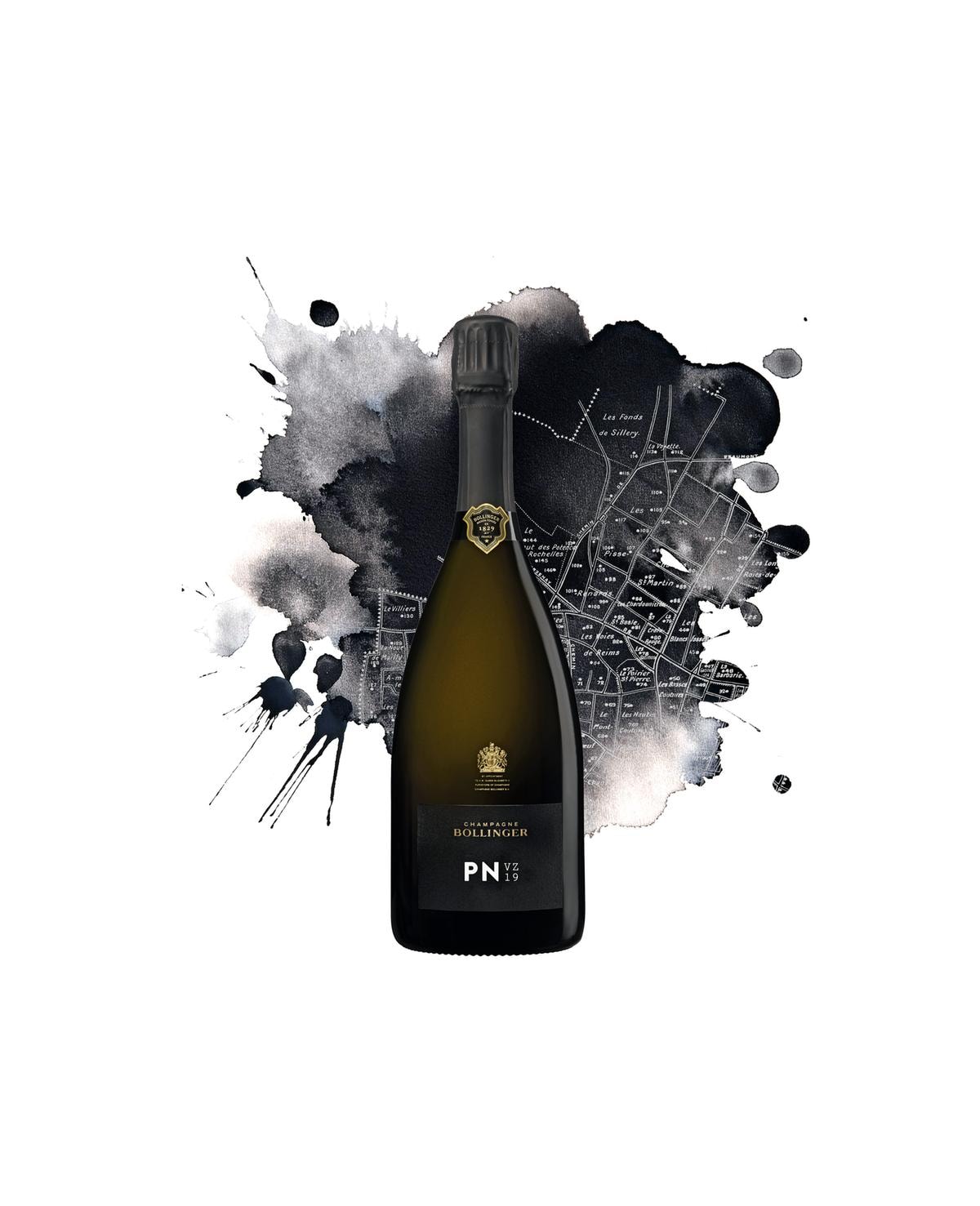 Pinot Noir VZ19 di Bollinger, sullo sfondo le parcelle di Verzenay che lo compongono.