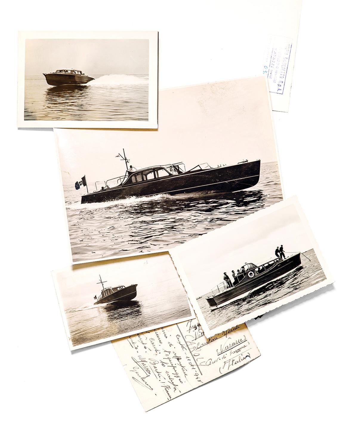 Alcune immagini del libro celebrativo Baglietto. Dal 1854 l’arte di navigare, a cura di Antonio Macaluso, edito da Rizzoli. Gianni Agnelli e Giampiero Baglietto al Salone Nautico di Genova, nel 1970, e il M.E. 91 realizzato per Vittorio Emanuele III nel 1938. A sinistra,  il Silver Fox.