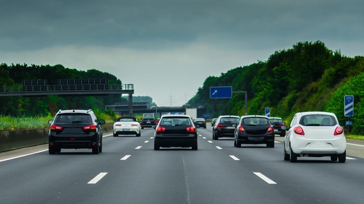 Black cars and white cars on the german autobahn