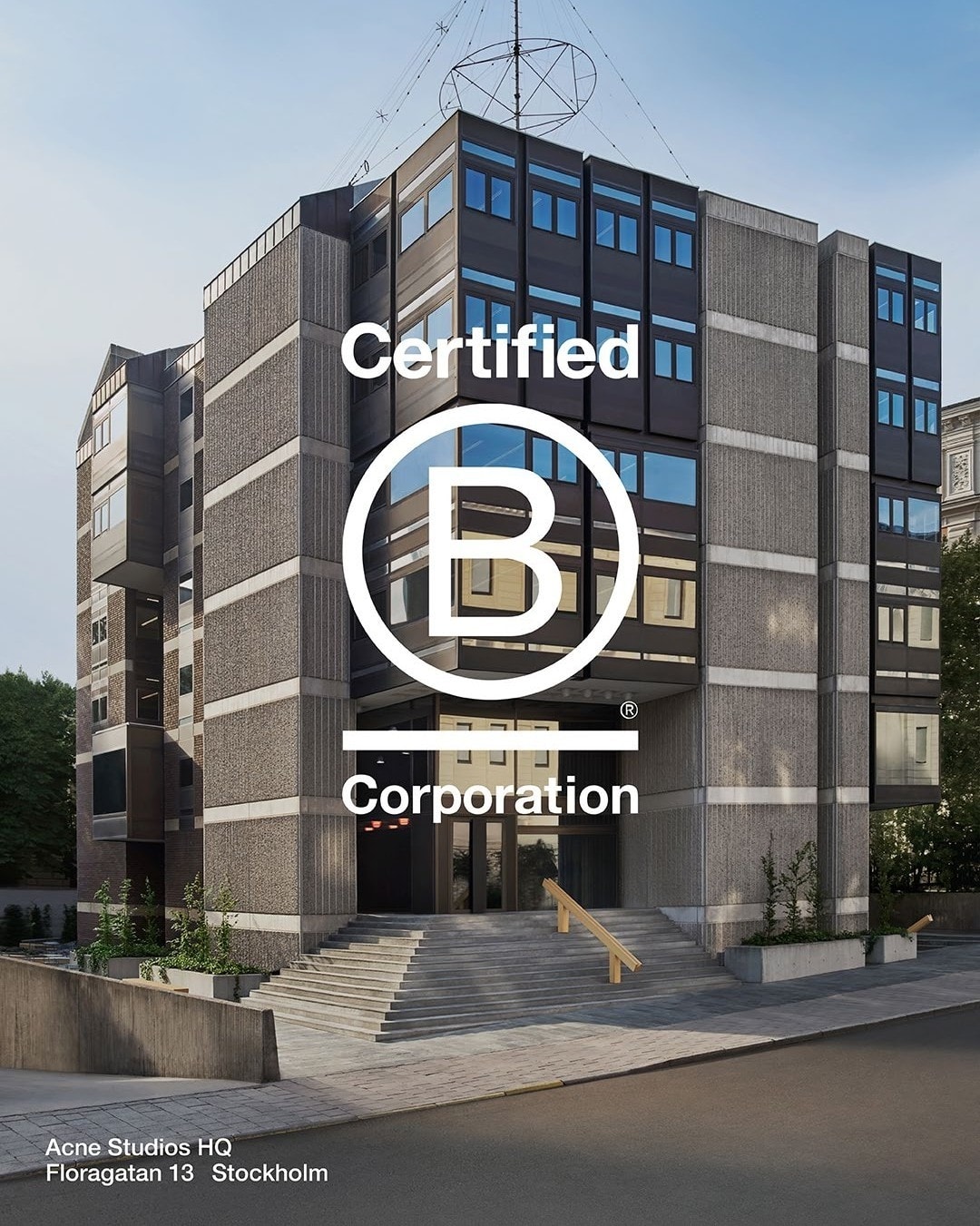 La locandina della certificazione B corp per Acne studios (courtesy Acne studios)