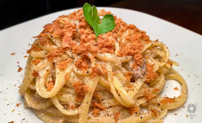 Carbonara di mare con bottarga nostrana - Vecchio Saracino Carola 1801®