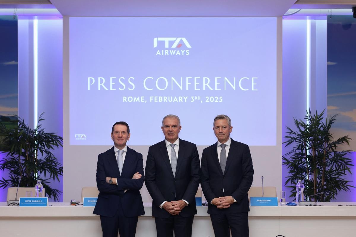 Sandro Pappalardo presidente Ita, Carsten Spohr ceo Lufthansa, Joerg Eberhart ceo Ita