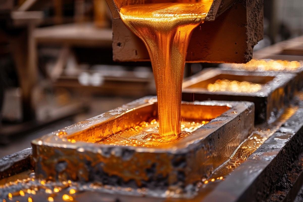 STAMPO LINGOTTI D'ORO FUSIONE FUSO FORMA LINGOTTO GENERATE AI IA CROGIOLO