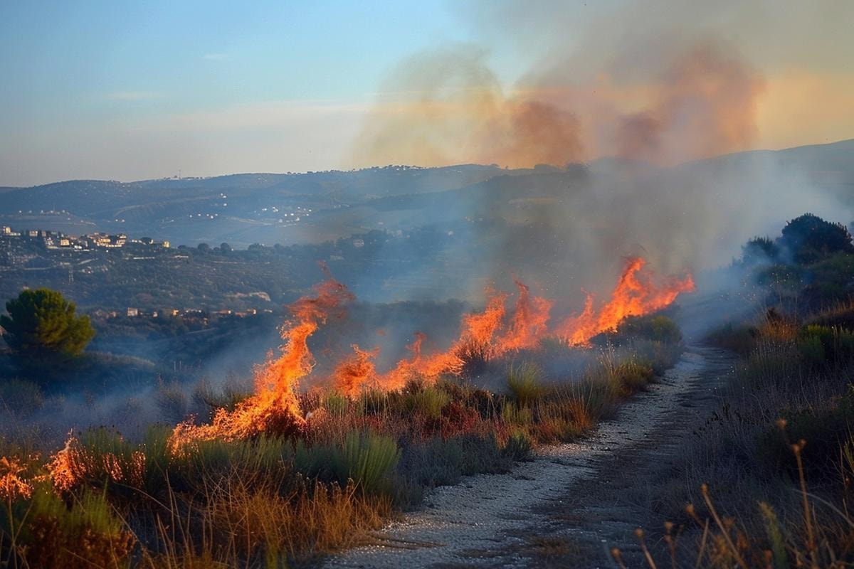 ROGO STERPAGLIE FUOCO FIAMME CESPUGLI CESPUGLIO INCENDIO INCENDI FUMO GENERATE AI IA STERPAGLIA