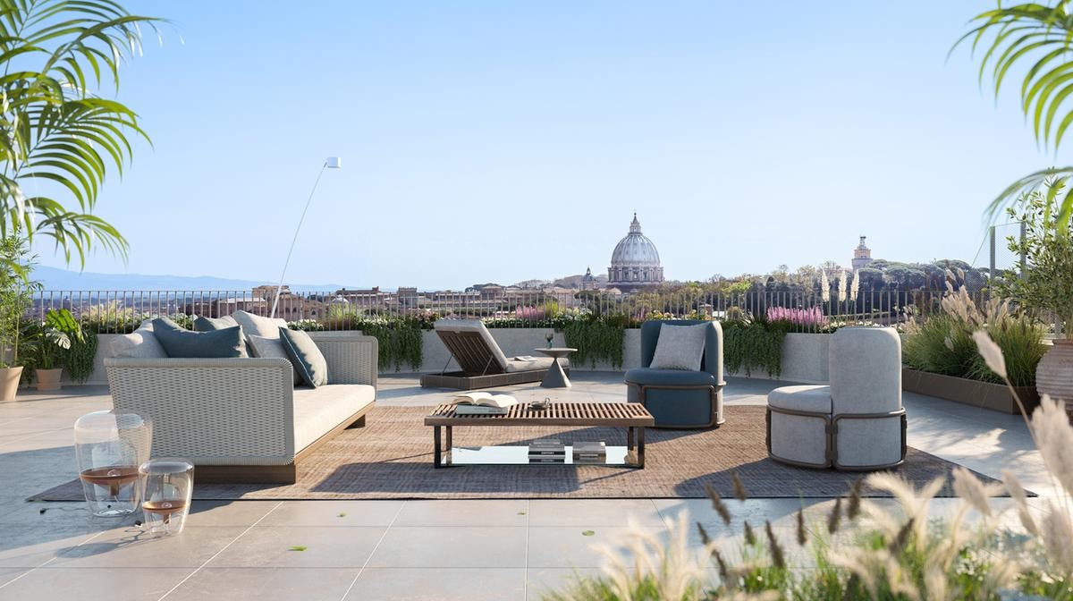 Italy Sotheby’s  International Realty cura la vendita degli appartamenti di Terrazze Fedro, con vista incredibile Roma, progetto realizzato da Green Stone: un edificio di tre piani con 4 scale e 30 appartamenti (da 60 a 400 mq).
