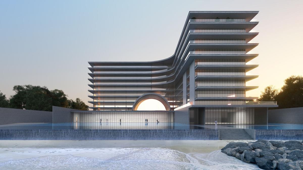 Il render del nuovo Armani Beach Residence a Dubai, nell’isola artificiale di Palm Jumeirah.