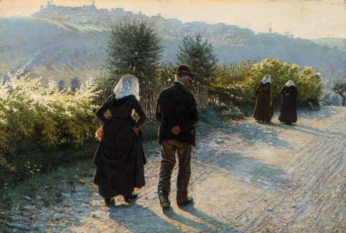 Angelo Morbelli, Nebbia domenicale, olio su tela 75 x 112.