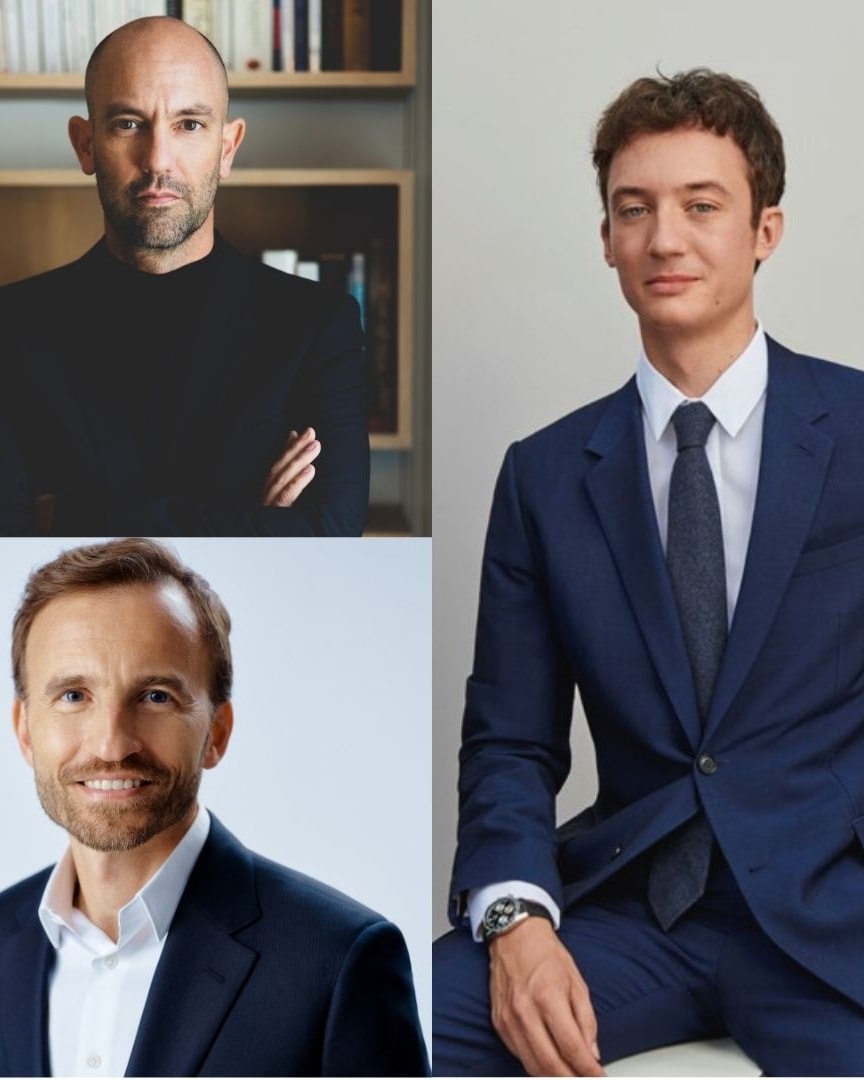 Dall'alto a sinistra, in senso orario, Damien Bertrand, Frédéric Arnault e Pierre-Emmanuel Angeloglou (courtesy Lvmh)