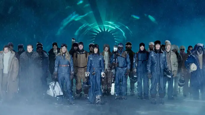Il finale dello show moncler grenoble fall-winter 2025/26 a Courchevel (courtesy Moncler)
